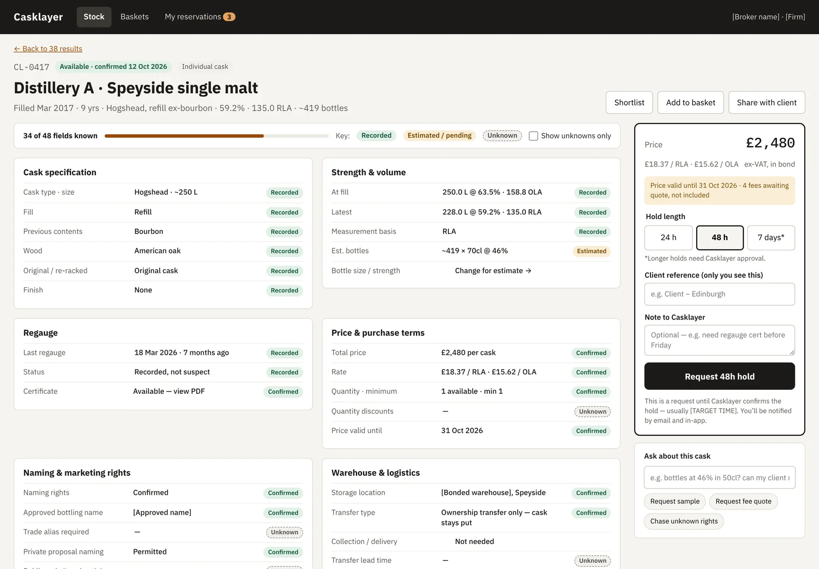 Full cask record with rights, costs and documents