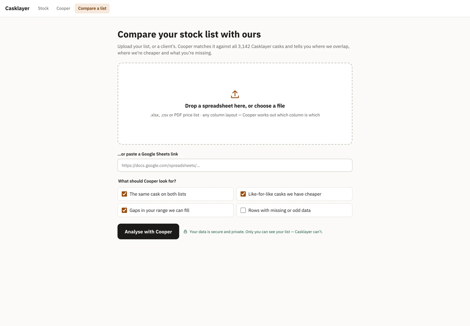 Compare your stock list with ours