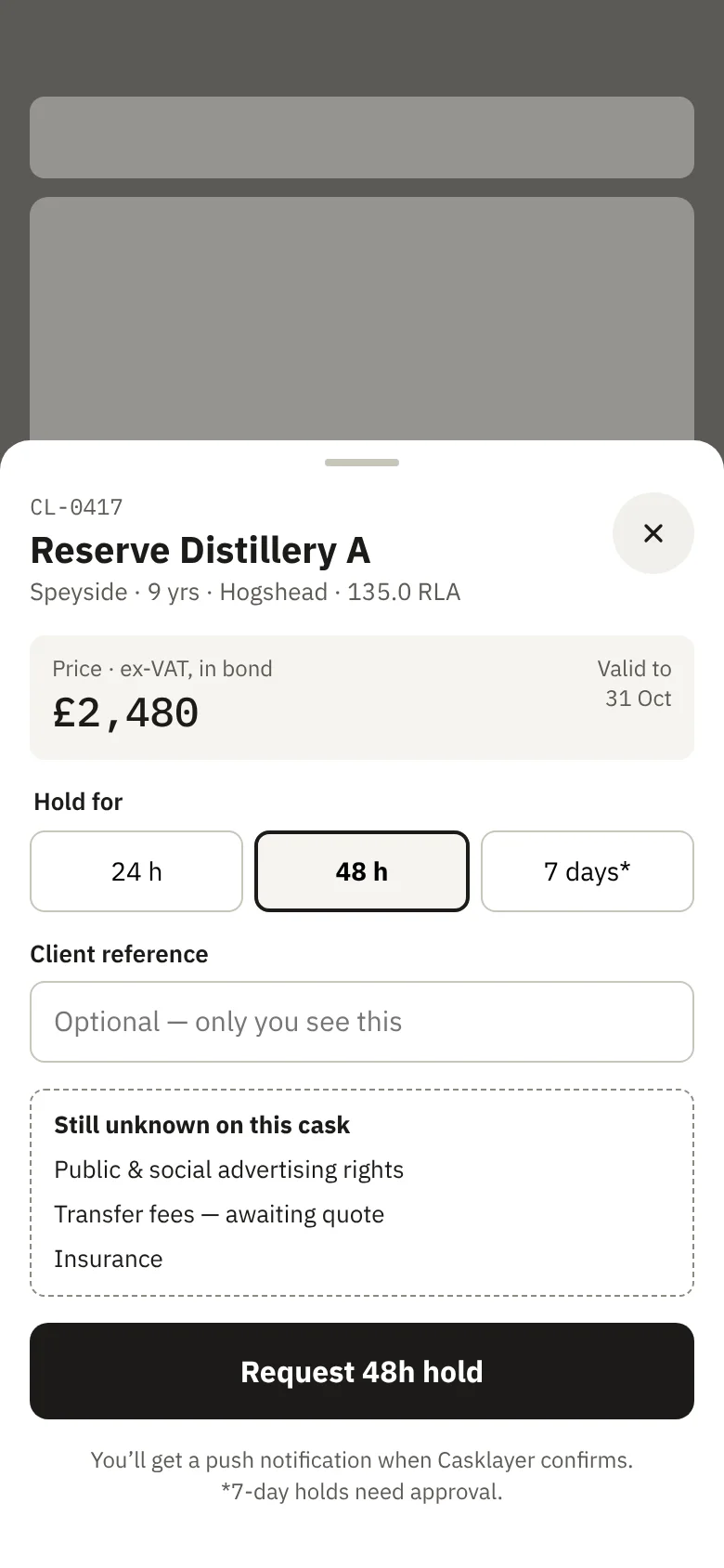 Reserving a cask on a phone